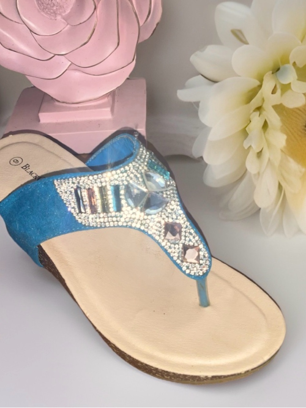 Black Canyon Outfitters Sparkles Jeweled Blue Wedge Sandals Size 9 - Picture 2 of 9